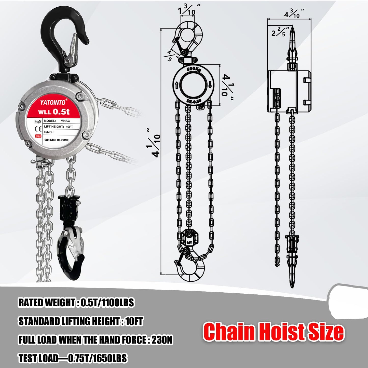 Aluminum Hand Chain Hoist 10FT