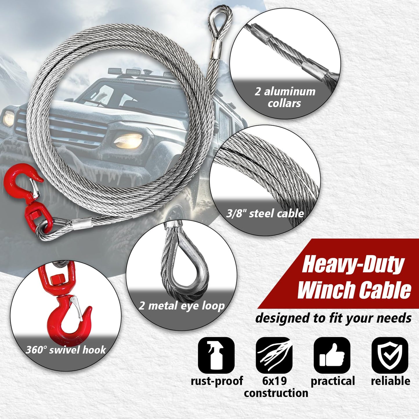 Steel Winch Cable 50FT